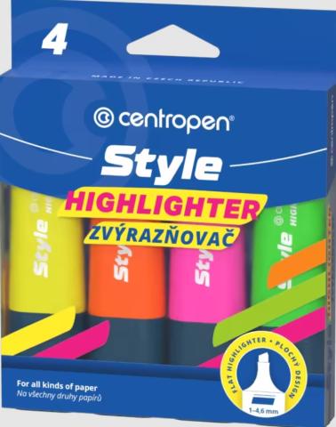 Zvýrazňovač plochý Centropen Style 6252/4ks